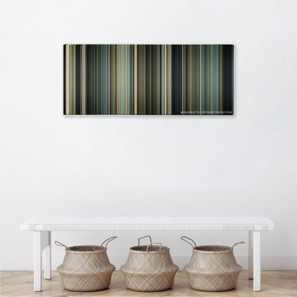 Salt color palette canvas above a white bench with three woven baskets