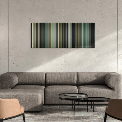 Salt color palette canvas on a concrete wall above a gray sectional sofa