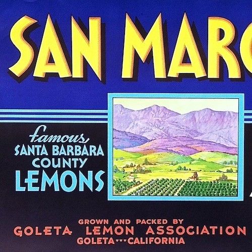 SAN MARCOS SUNKIST LEMON Citrus Crate Box Label