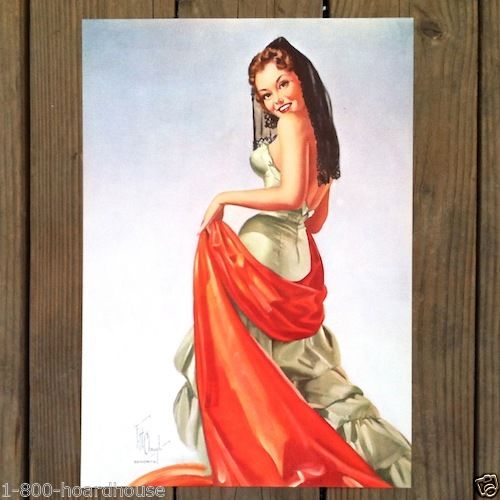 SENORITA RED CLOUGH Pinup Lithograph Print 1945