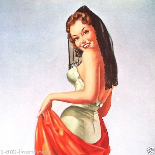 SENORITA RED CLOUGH Pinup Lithograph Print 1945
