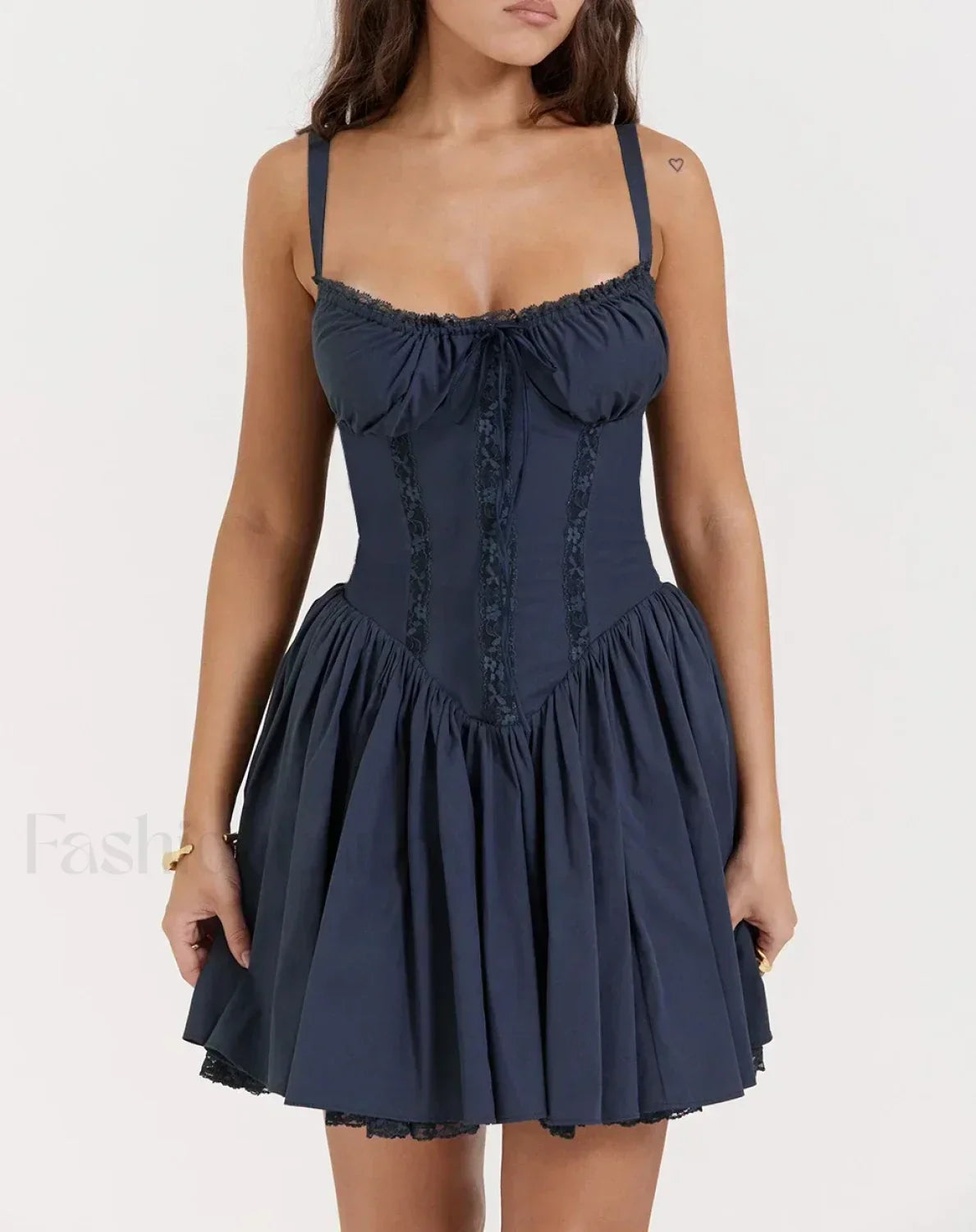 Sexy Strapless Sling Dress for Summer Women's 2024 NEW Lace-up High Waist Lace floral print A-line Mini Dress