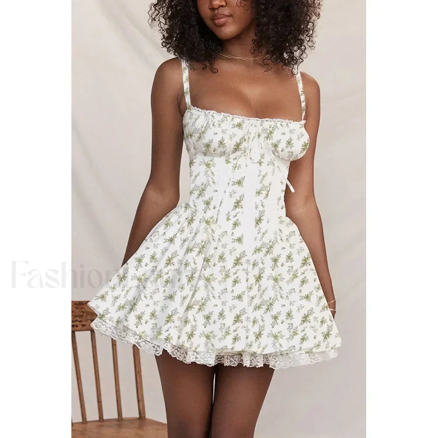Sexy Strapless Sling Dress for Summer Women's 2024 NEW Lace-up High Waist Lace floral print A-line Mini Dress