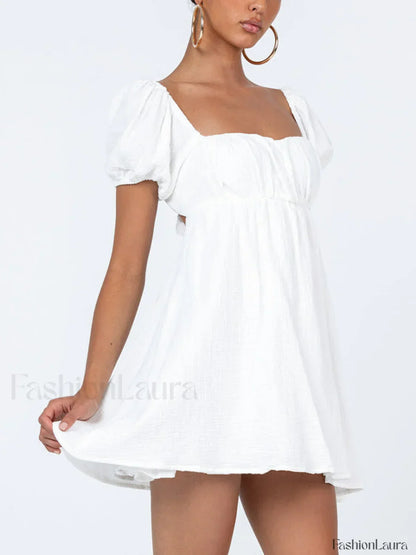 Short Puff Sleeve Square Neck Mini Dress