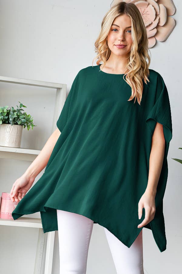SHORT SLEEVE SOLID LOOSE FIT TOP: HUNTER GREEN