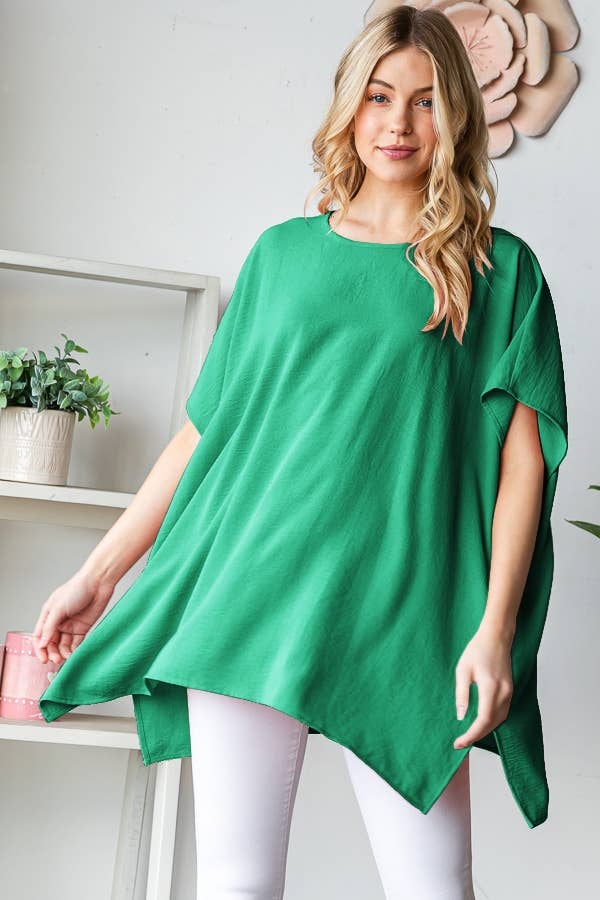 SHORT SLEEVE SOLID LOOSE FIT TOP: HUNTER GREEN