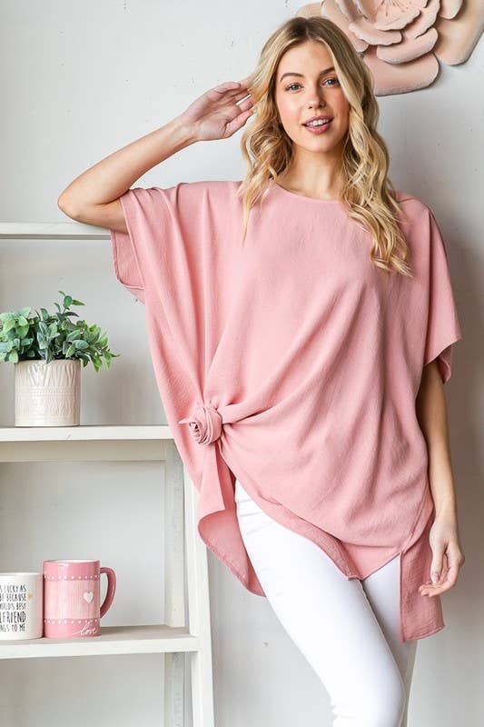 SHORT SLEEVE SOLID LOOSE FIT TOP: HUNTER GREEN