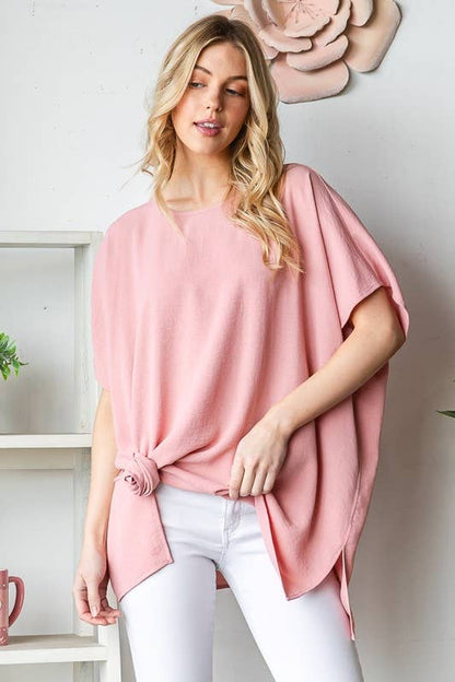 SHORT SLEEVE SOLID LOOSE FIT TOP: HUNTER GREEN