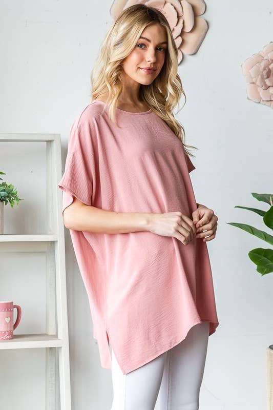 SHORT SLEEVE SOLID LOOSE FIT TOP: HUNTER GREEN