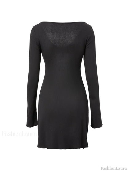 Simple Knitted Long Sleeve Mini Dress