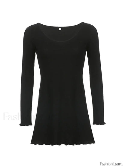 Simple Knitted Long Sleeve Mini Dress