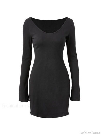 Simple Knitted Long Sleeve Mini Dress