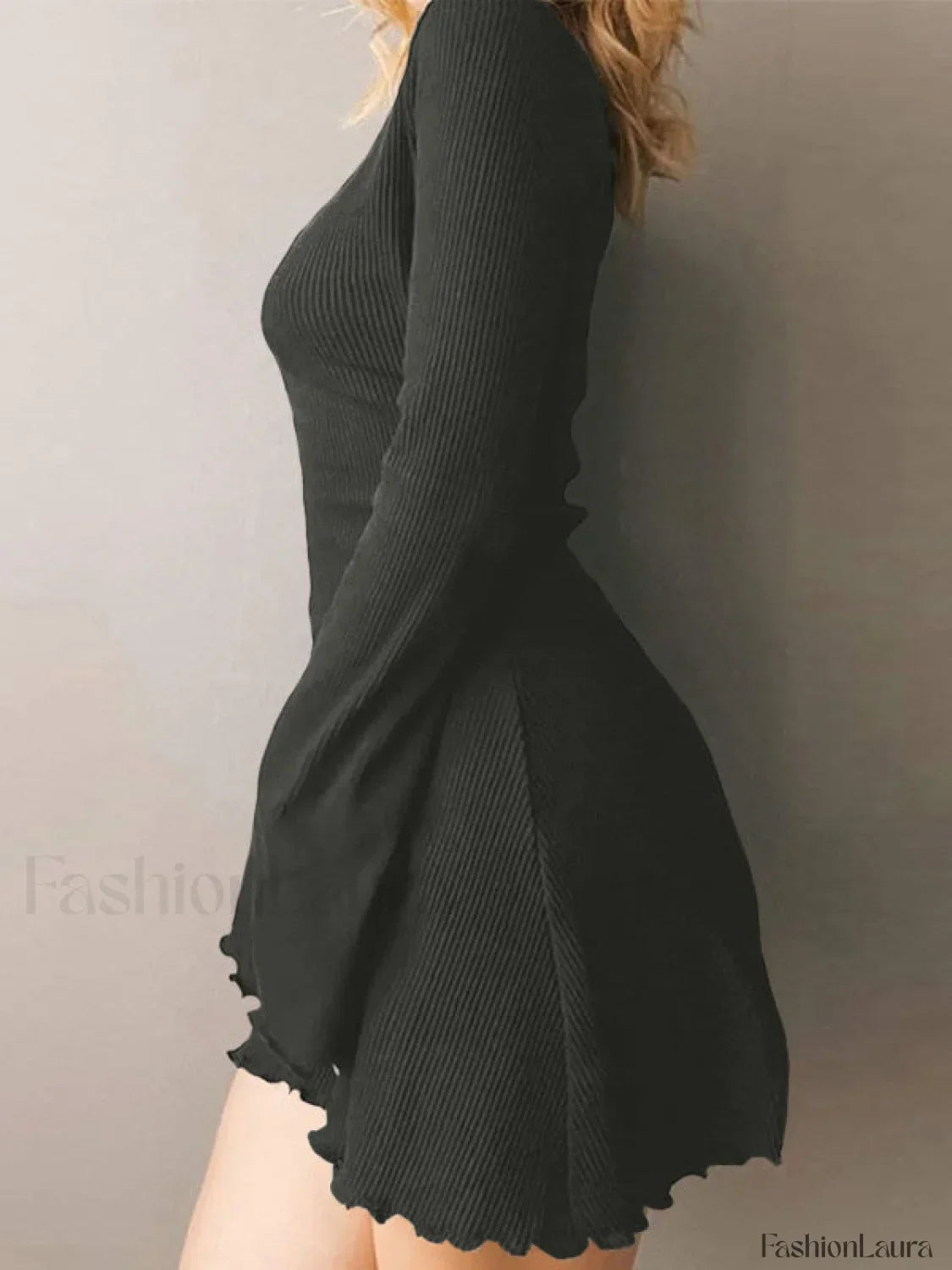 Simple Knitted Long Sleeve Mini Dress