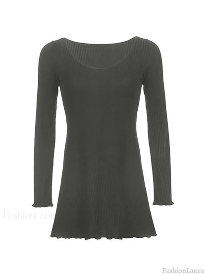 Simple Knitted Long Sleeve Mini Dress