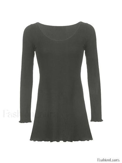 Simple Knitted Long Sleeve Mini Dress