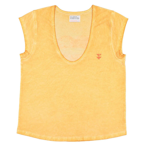 Sisters Department,Sleeveless T-Shirt in Washed Orange w/" Lost in Love" Print,CouCou,Mamma Clothing