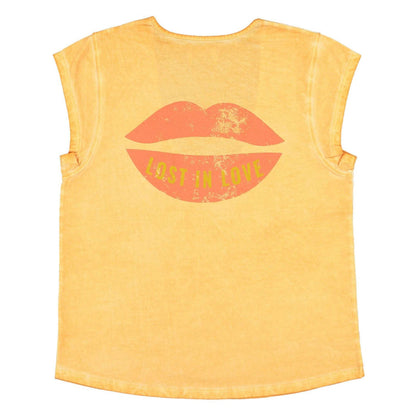 Sisters Department,Sleeveless T-Shirt in Washed Orange w/" Lost in Love" Print,CouCou,Mamma Clothing