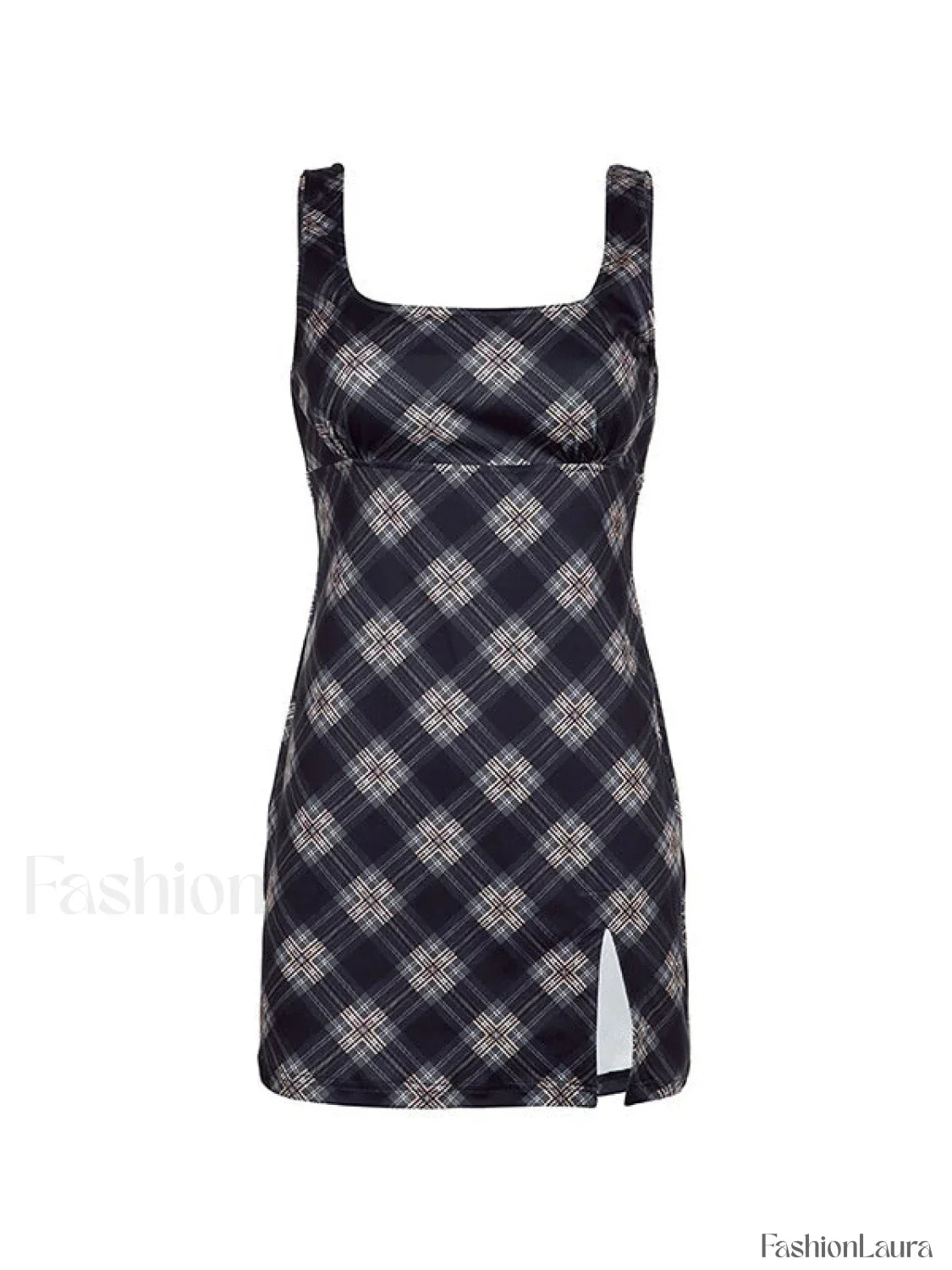 Split Sleeveless Checkered Mini Dress
