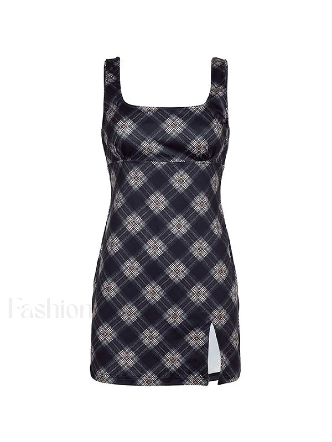 Split Sleeveless Checkered Mini Dress