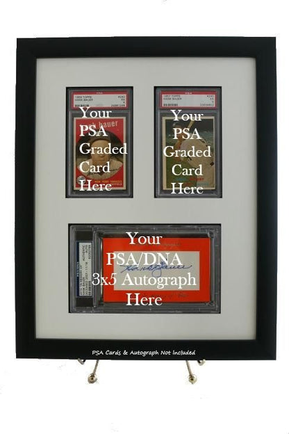 Sports Card Frame for (2) PSA Graded Cards & Opening for a PSA/DNA Slabbed 3 x 5 Autograph - Graded And Framed