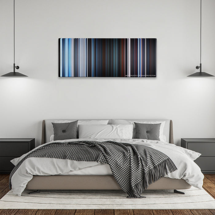 Star Wars: Episode V - The Empire Strikes Back color palette canvas above a bed, between two black pendant lamps