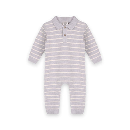 Stripe & Collar Sweater Knit Baby Jumpsuit (Organic Cotton)