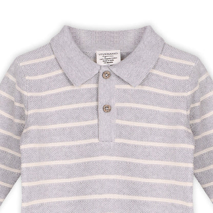 Stripe & Collar Sweater Knit Baby Jumpsuit (Organic Cotton)