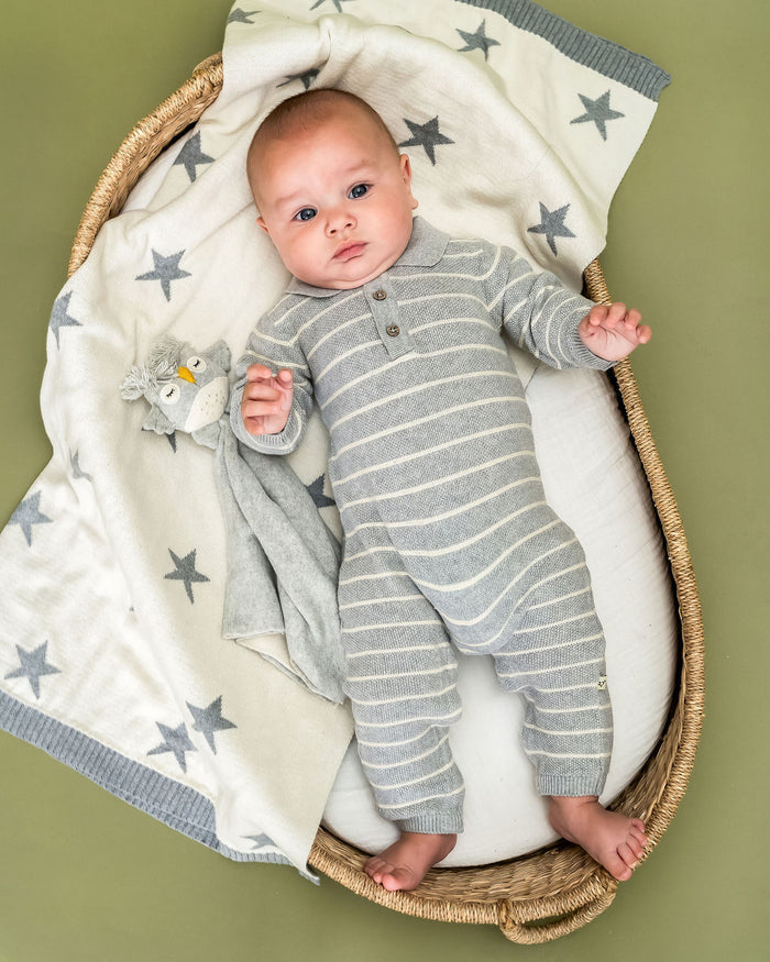 Stripe & Collar Sweater Knit Baby Jumpsuit (Organic Cotton)