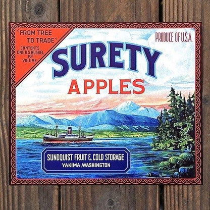 SURETY APPLES Fruit Crate Box Label