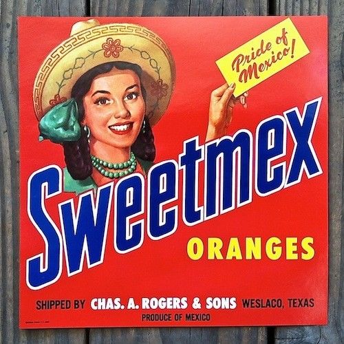 SWEETMEX ORANGES Citrus Fruit Crate Label