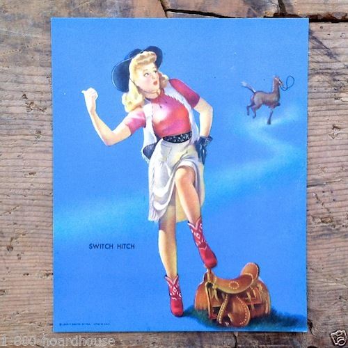 SWITCH HITCH Elvgren Art Lithograph Pinup Print 1940s
