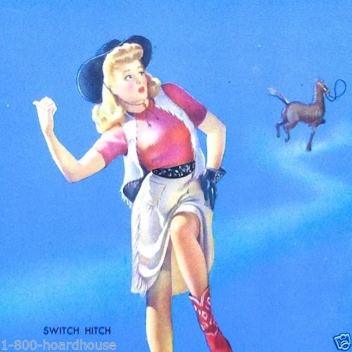 SWITCH HITCH Elvgren Art Lithograph Pinup Print 1940s