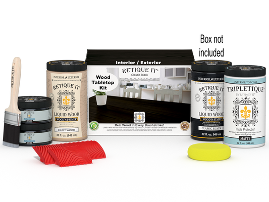 Retique It Wood'n Finish Kit tabletop stains in classic black, featuring four large stain bottles for wood finishing projects.