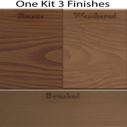 Swatch of Retique It Wood'n Kit in Dark Oak, showing three finish samples for wood furniture and projects.