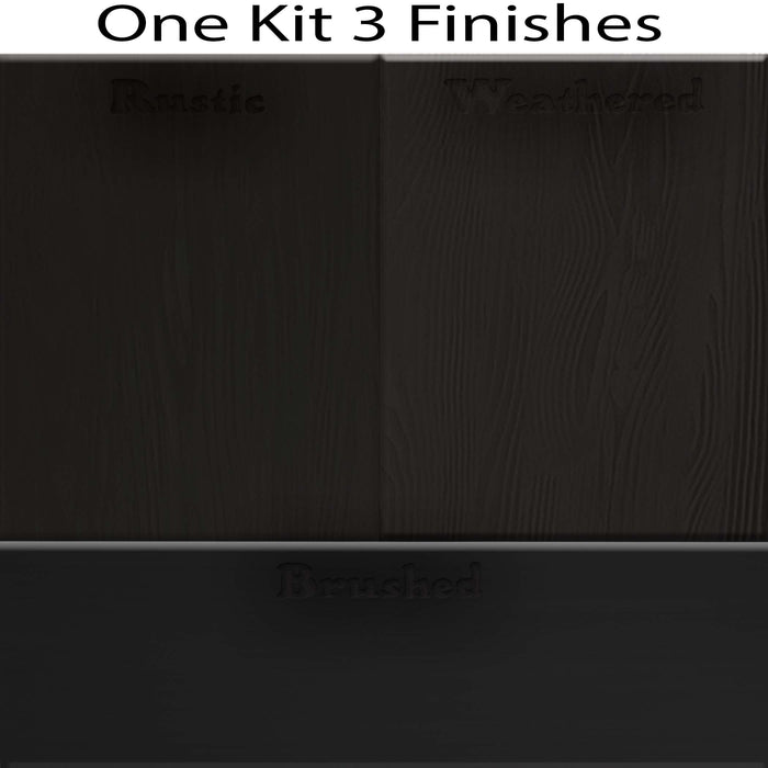 Swatches of Retique It Wood'n Finish Kit in Classic Black for tabletop staining, showing double-sized stain samples.