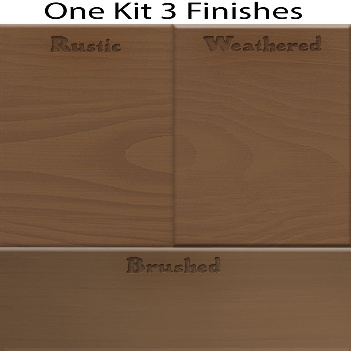 Swatch of Retique It Tabletop Wood'n Finish Kit in dark oak stain showing various wood finish samples for furniture.