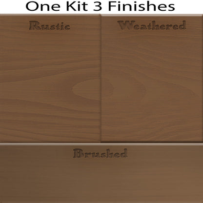 Swatch of Retique It Tabletop Wood'n Finish Kit in dark oak stain showing various wood finish samples for furniture.