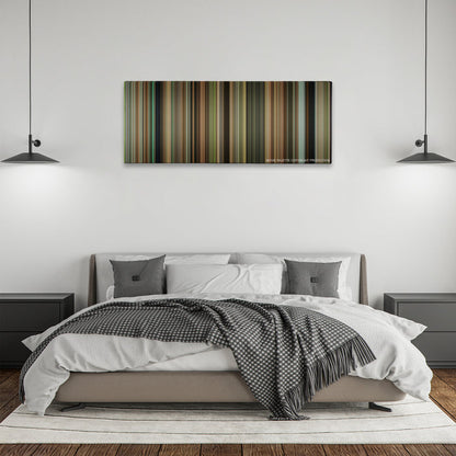 The Blind Side color palette canvas above a bed, between two black pendant lamps