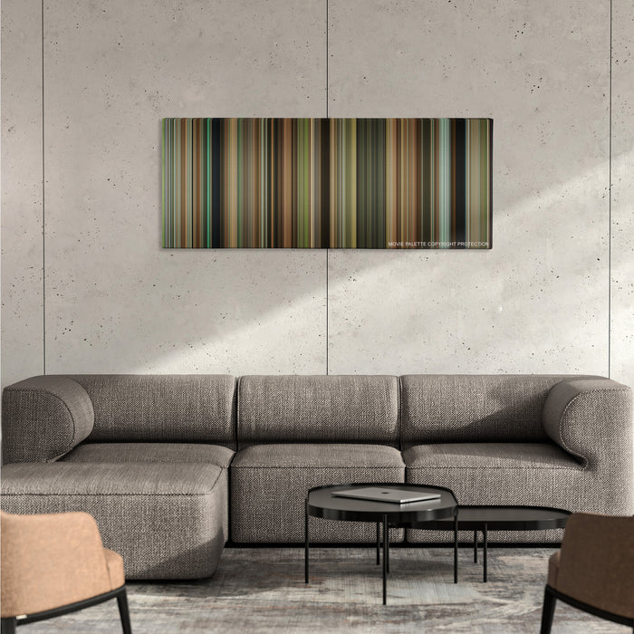 The Blind Side color palette canvas on a concrete wall above a gray sectional sofa