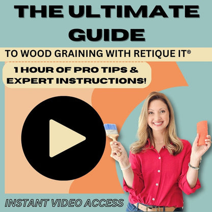 Digital guide by Retique It showing wood graining techniques and sample images for woodworking and finishing projects.