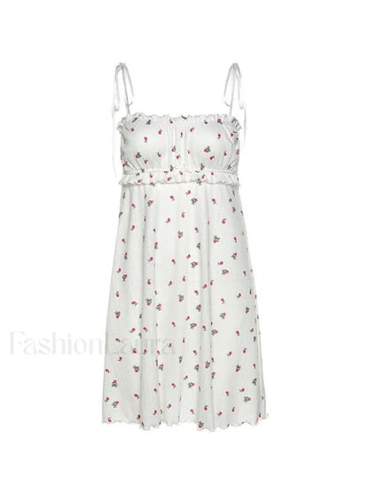 Tie Strap Frill Trim Floral Mini Dress