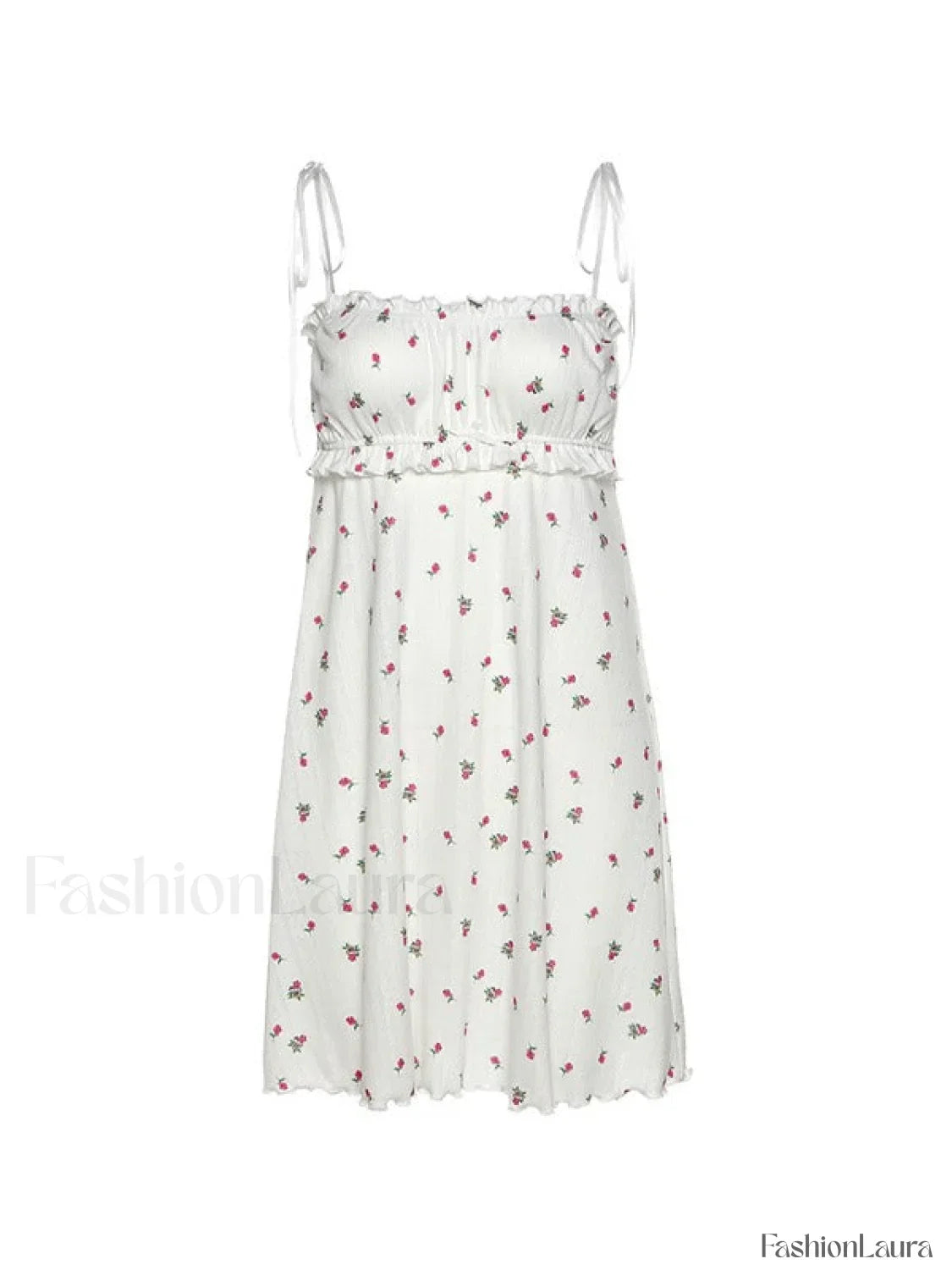 Tie Strap Frill Trim Floral Mini Dress