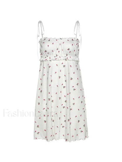 Tie Strap Frill Trim Floral Mini Dress