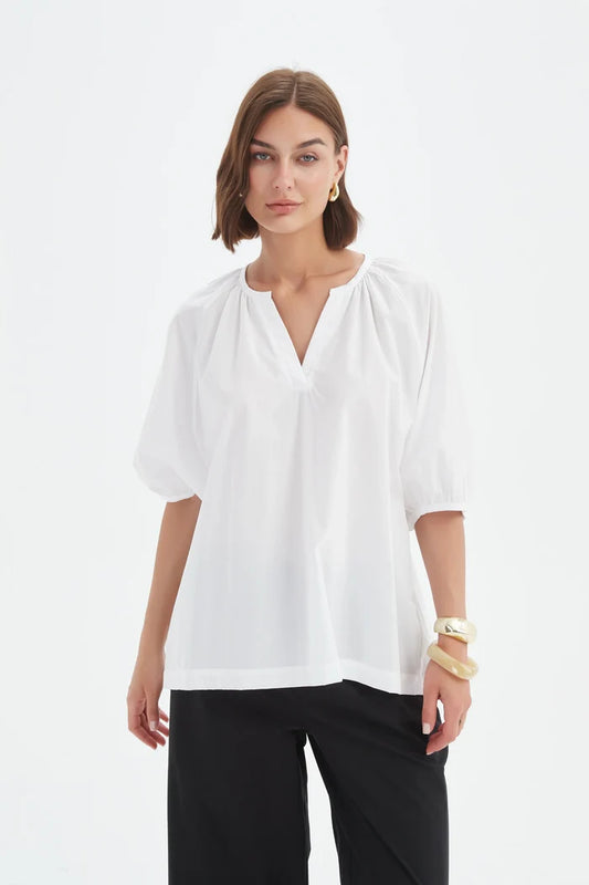 Tirelli - Gathered Notch Neck Top - 25A3731 White