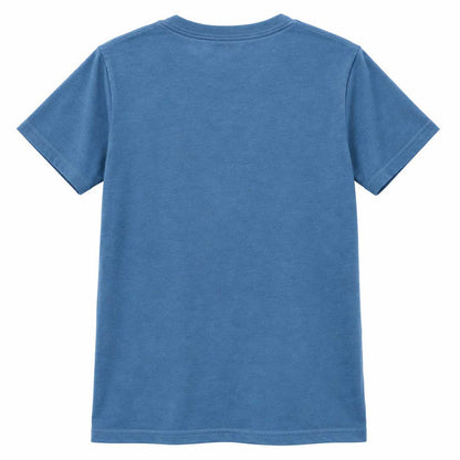 A classic short-sleeve crewneck t-shirt in a medium blue color, shown from the back on a solid white background.