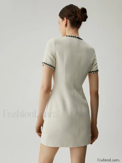 Tweed Contrast Trim Trendy Pocket Mini Dress