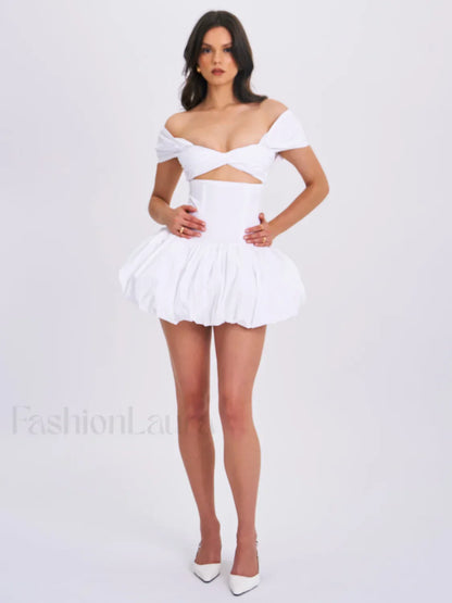 Umika White Bubble Charming Hem Mini Dress