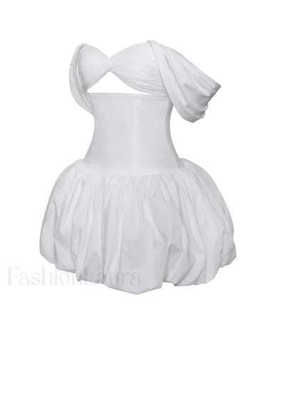 Umika White Bubble Charming Hem Mini Dress