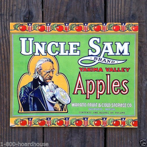 UNCLE SAM APPLES Citrus Crate Box Label GREEN 1910s