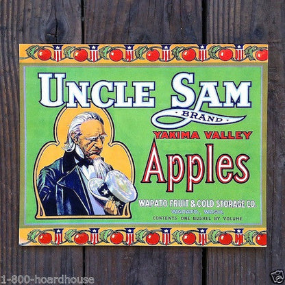 UNCLE SAM APPLES Citrus Crate Box Label GREEN 1910s